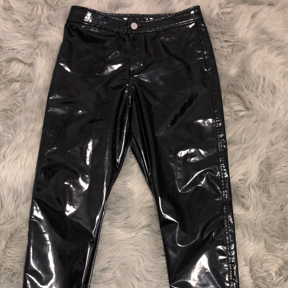 Black vinyl pants
